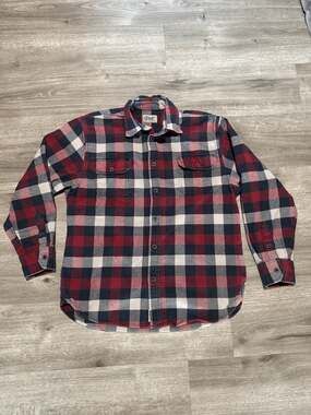 Jachs Long Sleeve Plaid Flannel Shirt Size L Red Black White Cotton